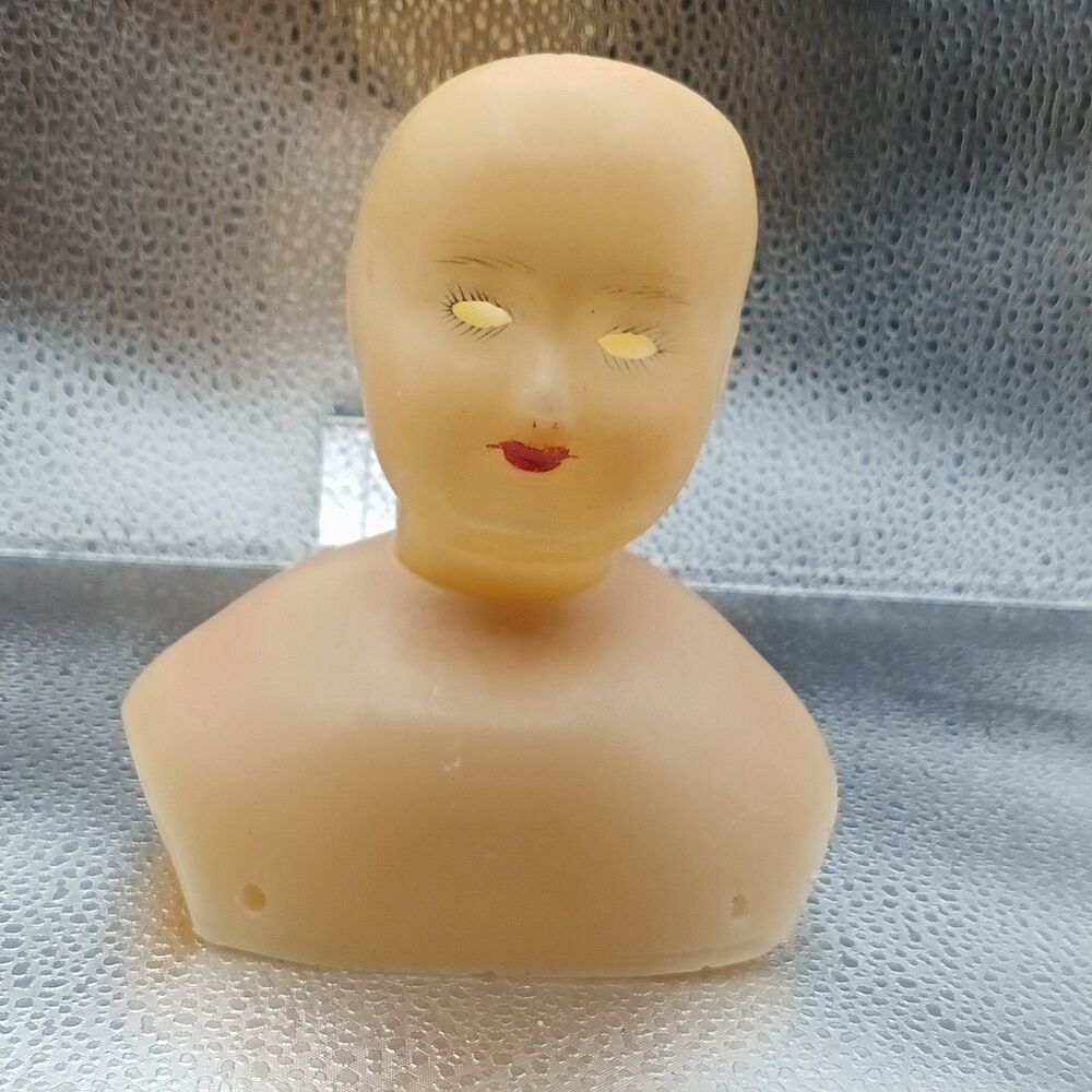 Vintage Vinyl Doll Head Torso with Painted Features and Mounting Screw